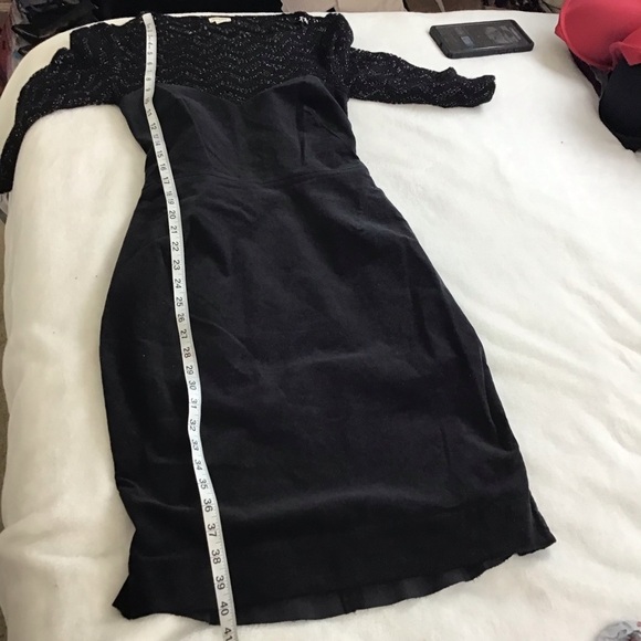 L’AGENCE Chevron Metallic Open Knit Yoke Velvet Pencil Dress Black Size 6 - Picture 11 of 12